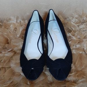 Delman Black Suede Low Heels